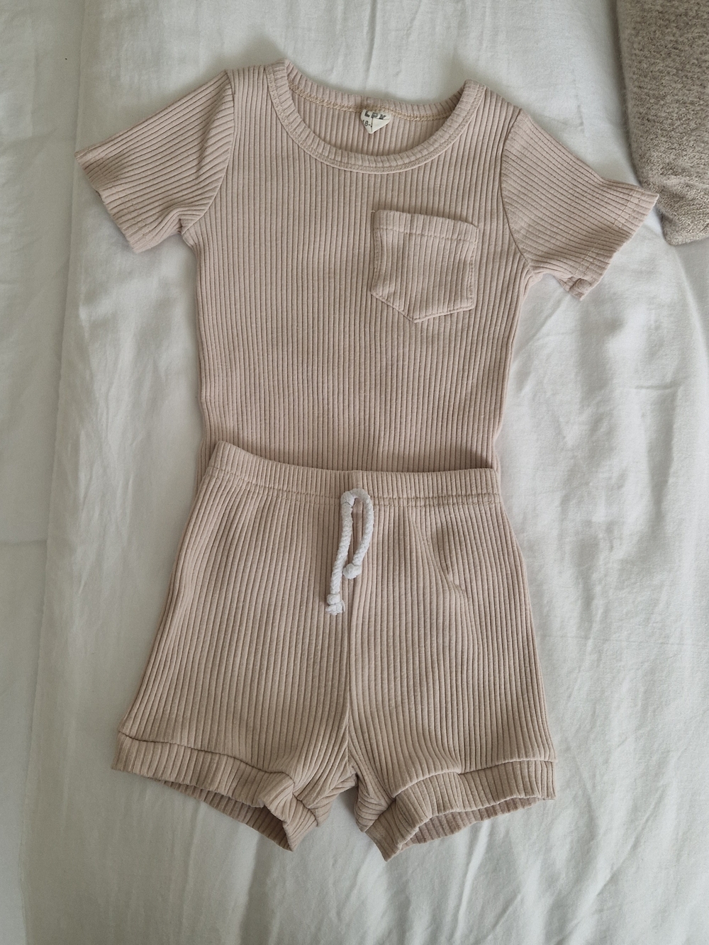 Kids Ribbed Short Set in Light Beige - Soft Summer Two-Piece
